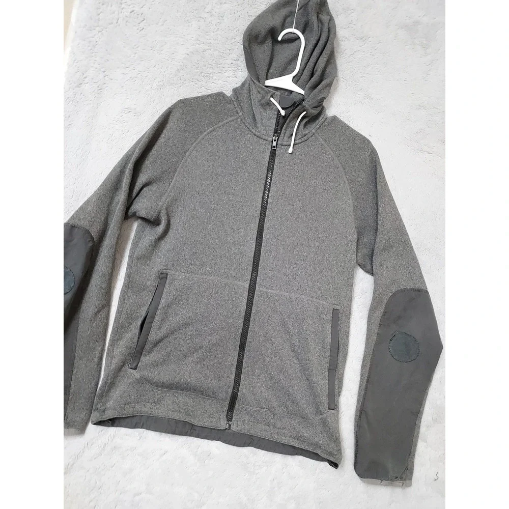 Fjallraven Hoodie Mens Medium Full Zip Ovike Fleece Jacket Gray Drawstring READ